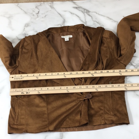 Boston Proper Brown Faux Suede Cropped Jacket Womens‎ 4 Wide Collar - Picture 9 of 11